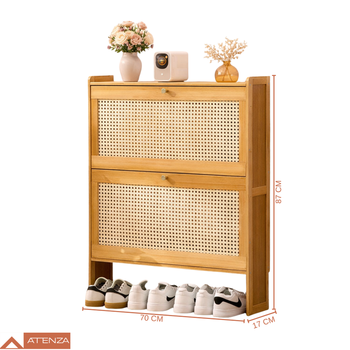 Zapatero Organizador Ratán 2 Cajones Abatibles 87x60x17cm Marrón Claro
