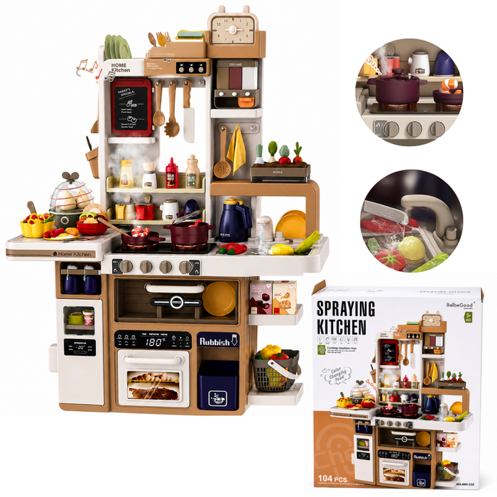Cocina De Juguete Grande 93cm 104pcs Vapor Agua Grifo Luces