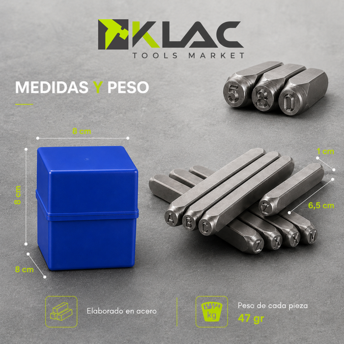 Numeros y Letras de Golpe 8mm 36 Piezas para Metales