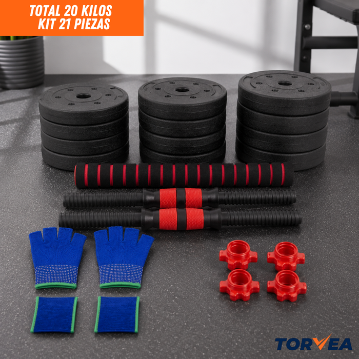 Set Mancuernas Y Barra Ajustable 20kg Pesas Para Ejercicio