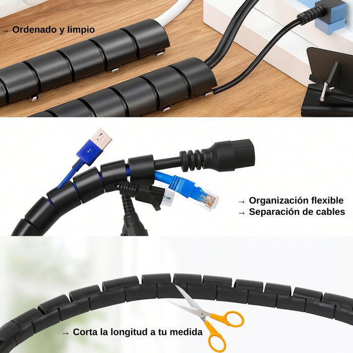 Organizador De Cables En Espiral 2 Metros Negro