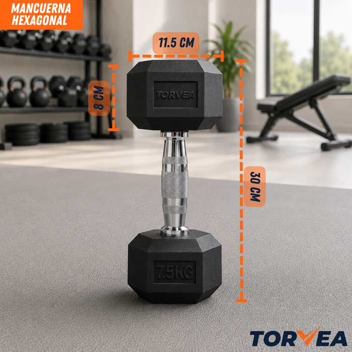 Set X2 Mancuerna Hexagonal 7,5 Kg C/u Pesas Fitness Gimnasio