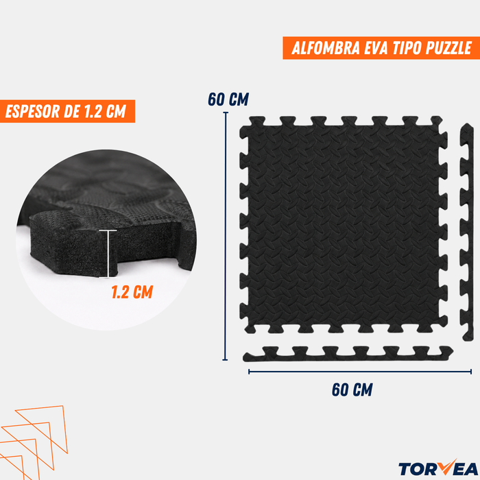 Piso De Goma Eva Deportiva 60x60 Set 8 Pieza Antideslizante Negro