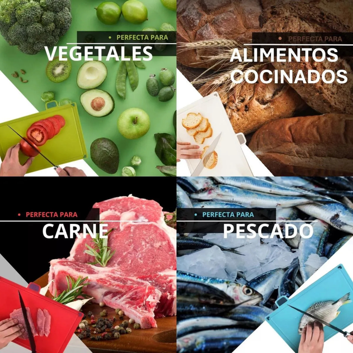 Set 4 Tablas Para Cortar Picar Cocina Con Base Pestañas