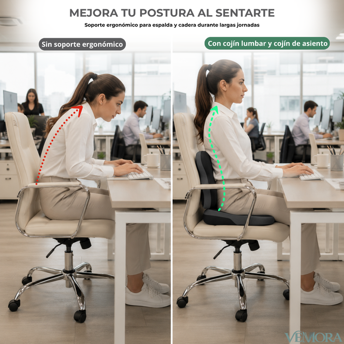 Set Cojín Lumbar Ergonómico Y Asiento Silla Oficina Auto