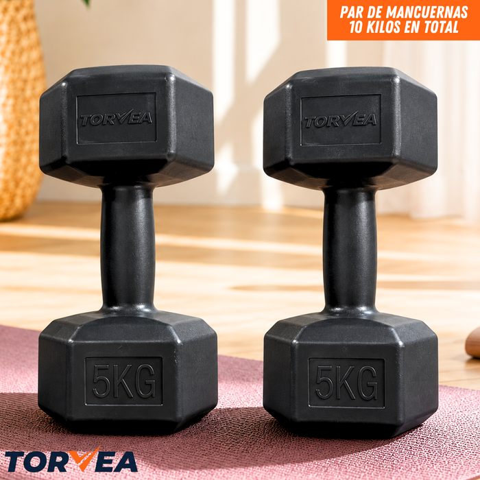 Set X2 Mancuerna Hexagonal 5 Kg C/u Pesas Fitness Gimnasio