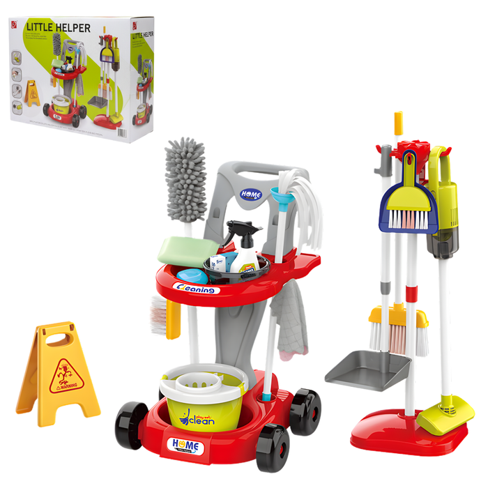 Juguete Educativo Carrito Limpieza Niños + Accesorios - Rojo