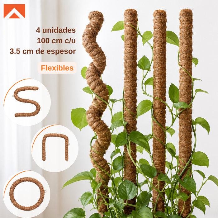 Kit Tutor de Musgo 21Pcs Soporte  Plantas Trepadoras 100cm Postes De Coco amarres y cinta