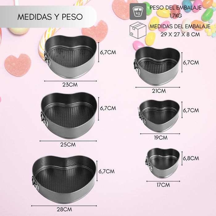6 Moldes Corazón Queques Bizcochos Tortas Antiadherente Desmontable
