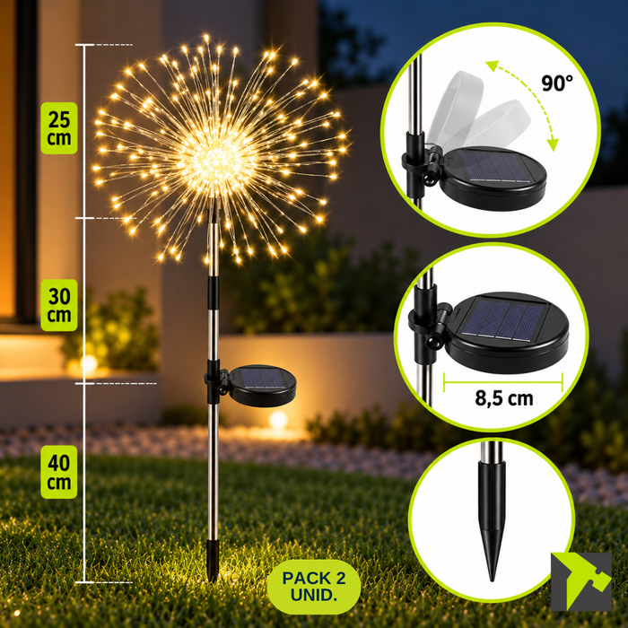 Pack 2 Luces Solares Led Fuegos Artificiales Jardín Navidad
