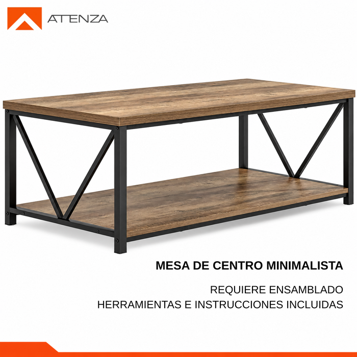 Mesa De Centro Minimalista Industrial 120x60cm Con Repisa