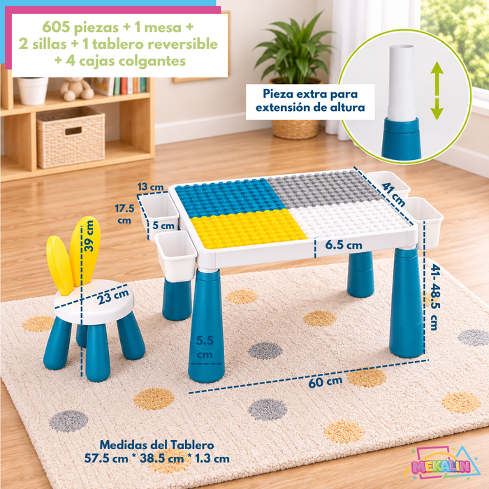 Mesa Didáctica Infantil 2 Sillas Bloques De Construcción