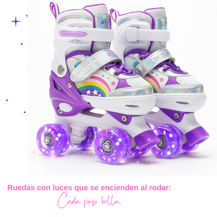 Patines Rollers 4 Ruedas Ajustables Con Luces Led Niñas Morado 50.5 Mm M (34 - 37)