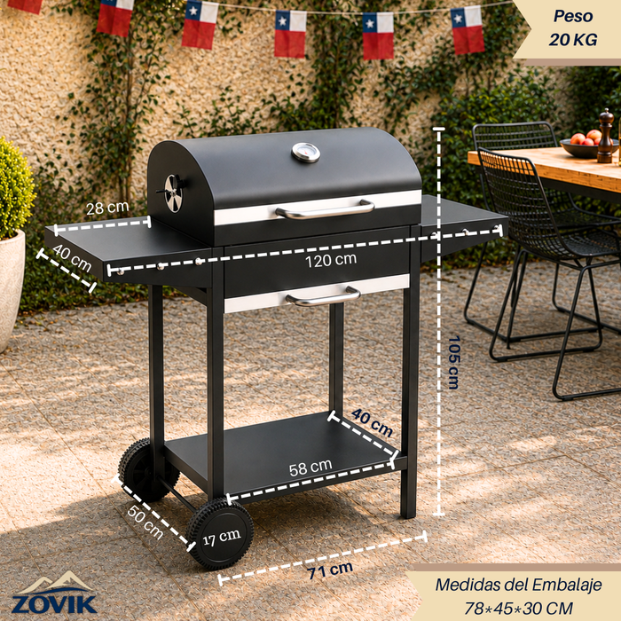 Parrilla Asador A Carbon Acero Inoxidable Con Ruedas Tapa y Termometro