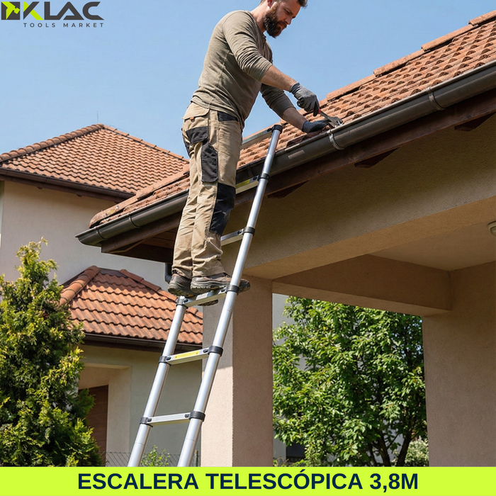 Escalera Telescópica Multiuso De Aluminio Plegable 3,8m