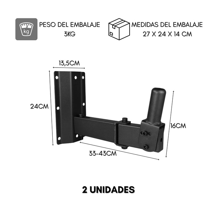 2 Soportes Parlante Para Muro Atornillable 80kg Negro 2und