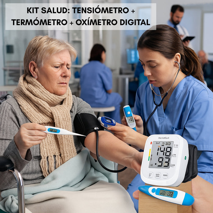 Kit Salud Toma Presion Brazo + Termómetro + Saturometro B