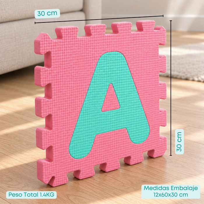 Alfombra Antigolpes Bebé Eva Piezas 30x30 Con Letras A - Z 26 Pcs Multicolor Abecedario