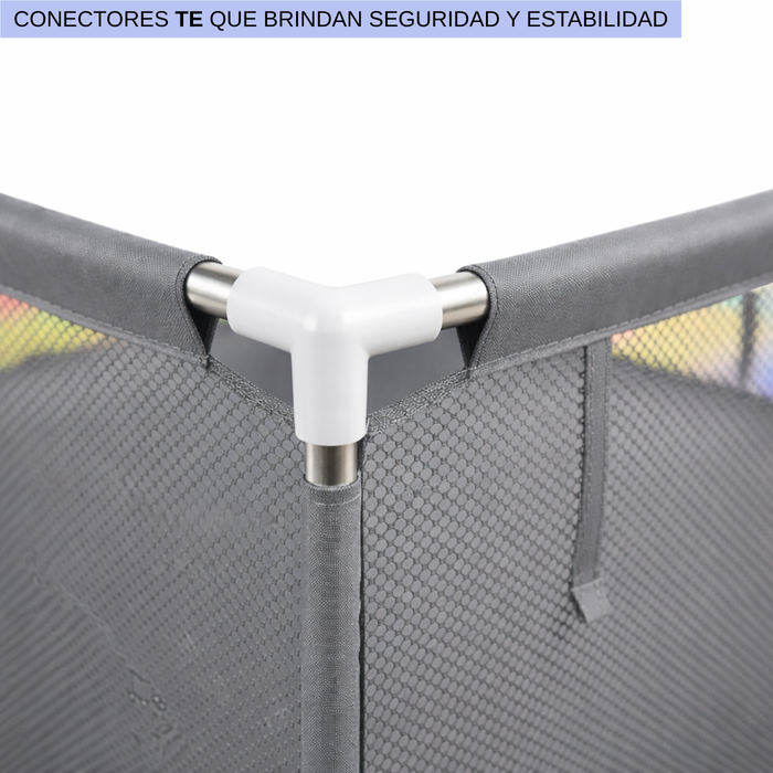 Corral Bebe Seguridad Juego Basket Futbol Infantil Malla Gris Liso
