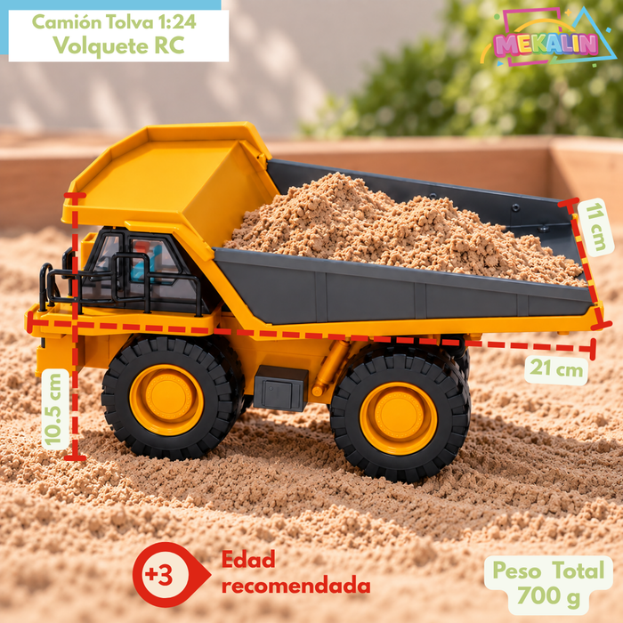 Camión Tolva 1:24 Juguete A Control Remoto RC 9 Canales 2.4GHz Volquete Con Tolva Elevable Luz Frontal Sonido Y Control Multidireccional Juguete De Construcción Para Niños