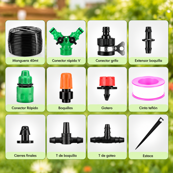 Kit de Riego Sistema Automático Goteo o Aspersor 40m 158pcs