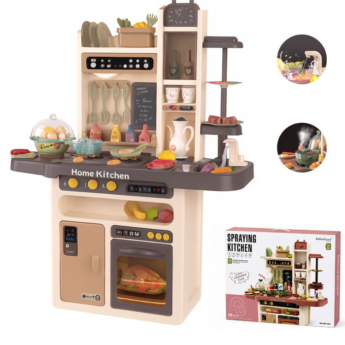 Cocina De Juguete Grande 93cm 88pcs Vapor Agua Grifo Luces
