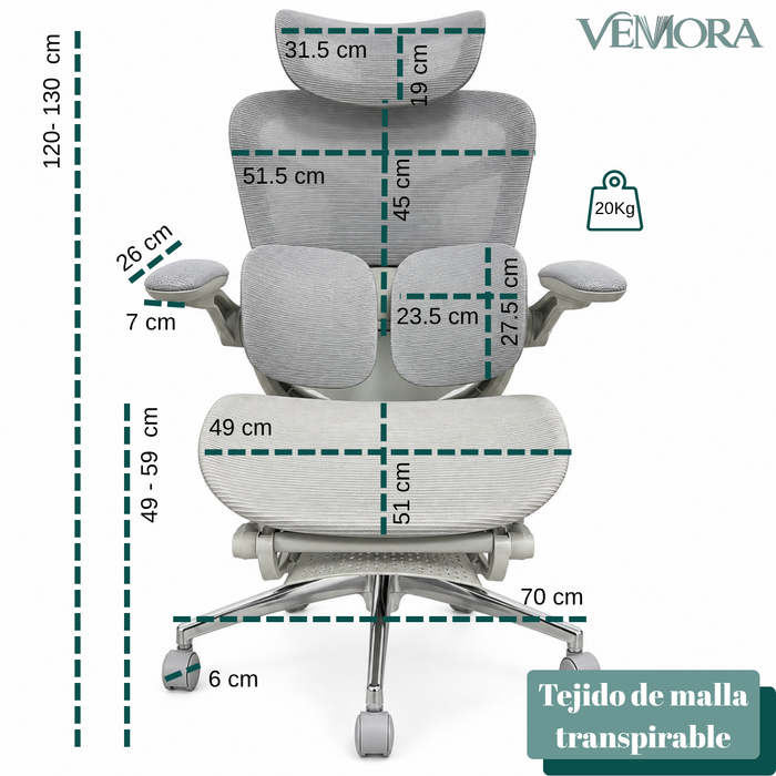Silla Ergonómica Reclinable Con Soporte Lumbar Y Reposapiés