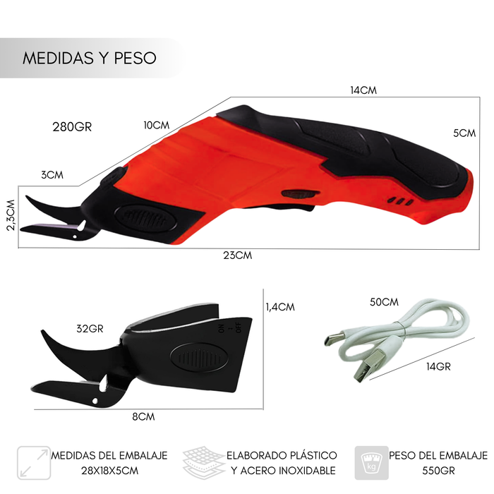 Tijera Eléctrica Recargable para Carton Tela Cuero Alfombra