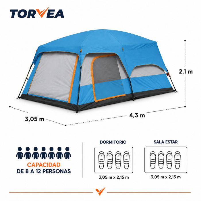 Carpa Camping Tienda Familiar 8 A 12 Personas Impermeable Azul