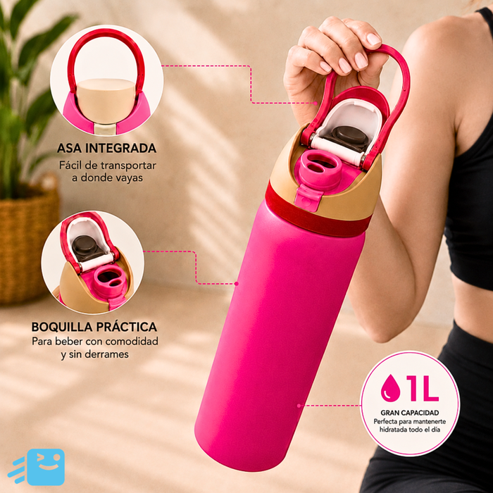 Botella De Agua 1000ml Termo Acero Inoxidable Térmico Rosa