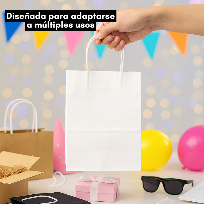 12 Bolsas De Papel Kraft Con Asa 15x21x16cm Colores Liso