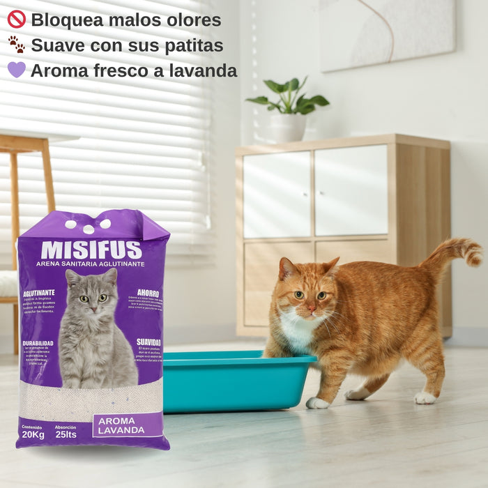 Arena Sanitaria Aglutinante Misifus 20kg Aroma Lavanda