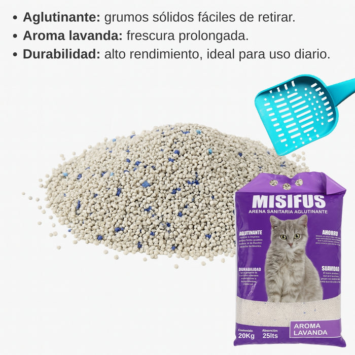 Arena Sanitaria Aglutinante Misifus 20kg Aroma Lavanda