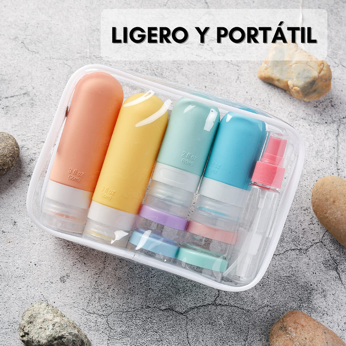 Set Botella De Viaje Dispensadora 10 Contenedores Accesorios