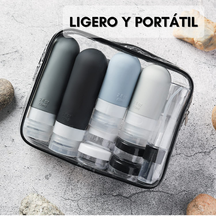 Set Botella De Viaje Dispensadora 10 Contenedores Accesorios