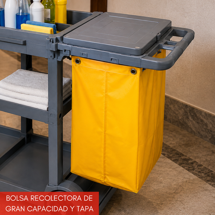 Carro Aseo Y Limpieza Con Bolsa Recolectora 119x52x96 Cm