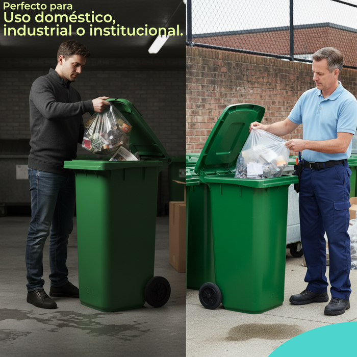 Basurero Contenedor De Basura 120l Verde Con Tapa Y Ruedas