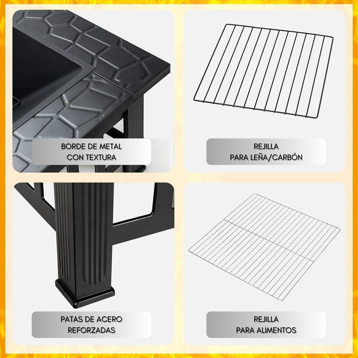 Brasero Parrilla Premium Para Leña O Carbón Con Tapa 3 En 1