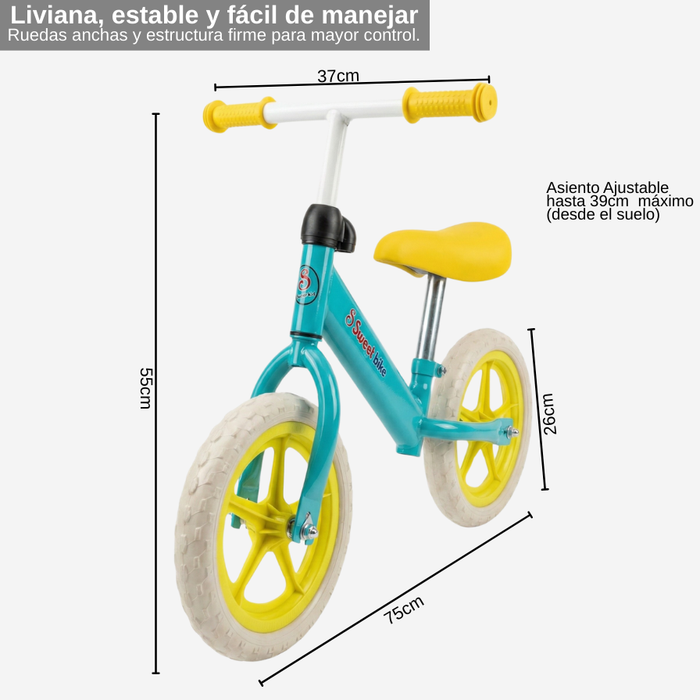 Bicicleta Bebé Equilibrio Niños Asiento Ajustable Infantil Amarillo
