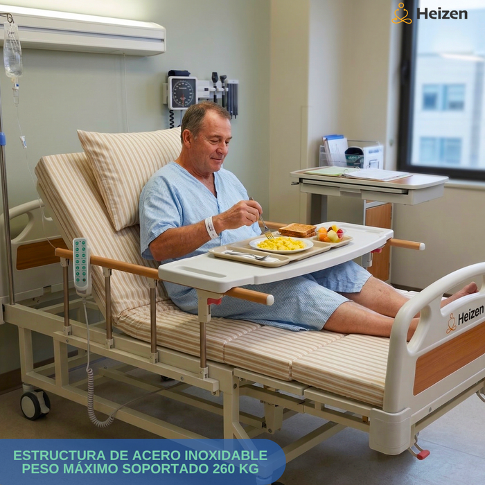 Cama Clínica Catre Eléctrico 260Kg Colchón Bandeja y Control