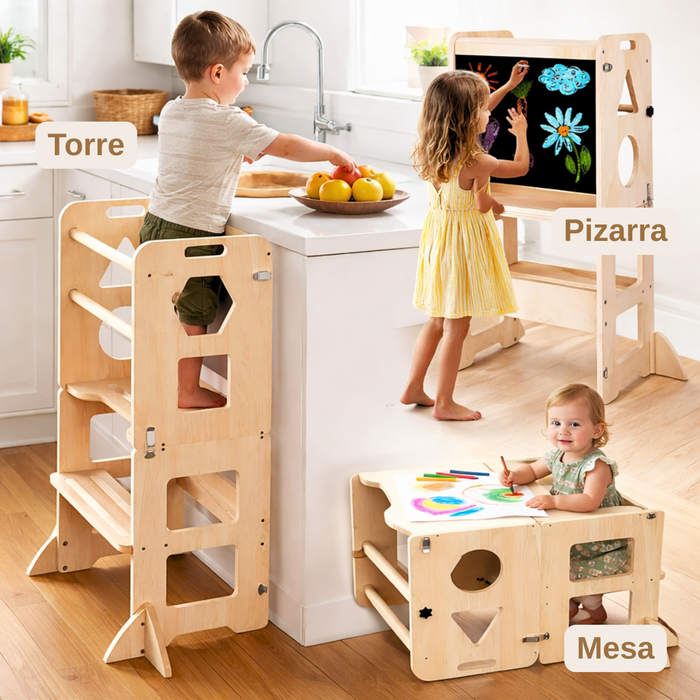 Torre De Aprendizaje Montessori Tablero Infantil 3 En 1