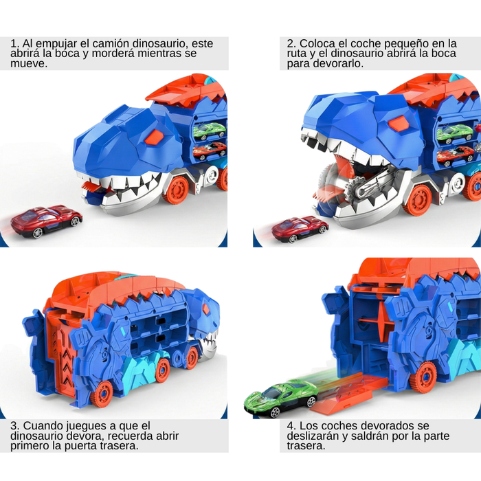 Camión Dinosaurio T Rex Con Pista Deslizante Y Autos T Rex Con Pista Deslizante Y Autos Tiranosaurio Rex Azul