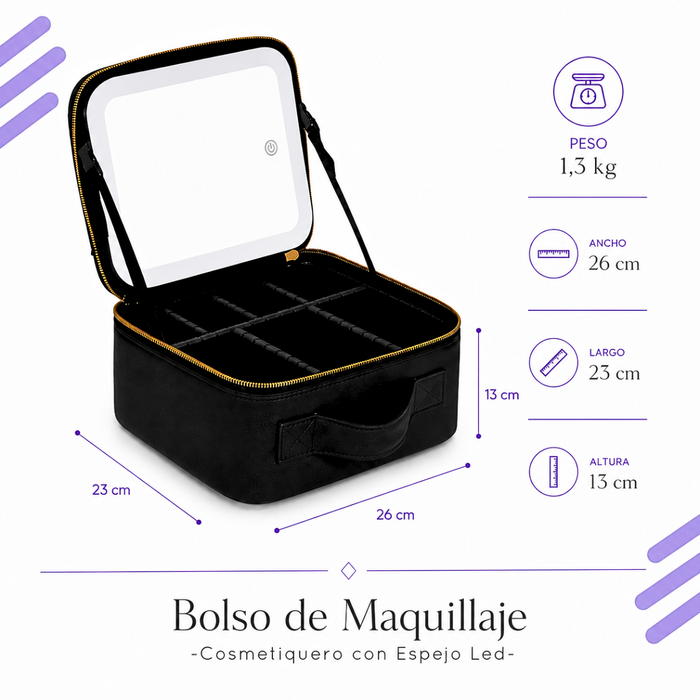Cosmetiquero Organizador Maquillaje Con Espejo Led Estuche
