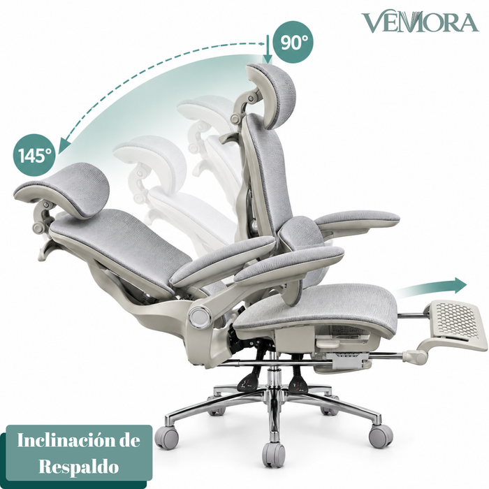 Silla Ergonómica Reclinable Con Soporte Lumbar Y Reposapiés