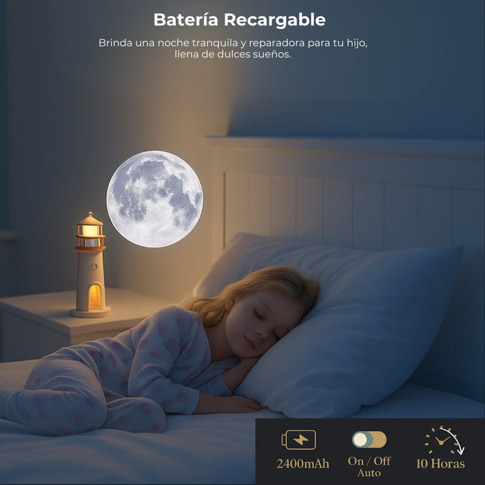Lámpara Proyecto Faro Luz Led Luna Espantacuco Niño Niña Color Blanco Usb Telotenemos