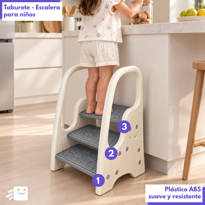 Escalera Infantil Mini 3 Peldaños Con Barandas Para Niños