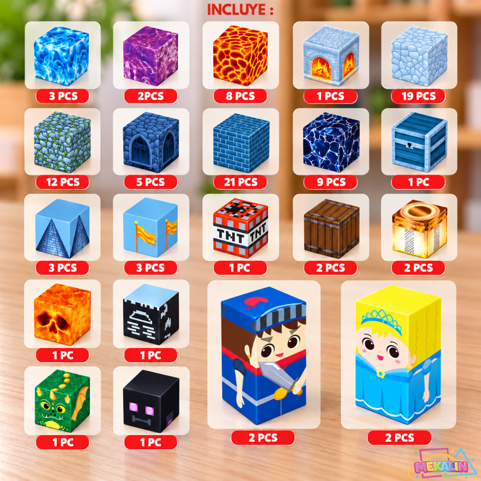 Bloques Magnéticos Juego Construcción 100Pcs Niños 3+ Juego Infantil Magnético De Armar Castillo 3D Con Cubos Magnéticos