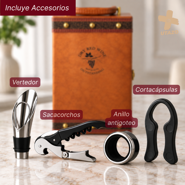 Caja Para Vinos Maleta De Cuero Regalo Con Accesorios