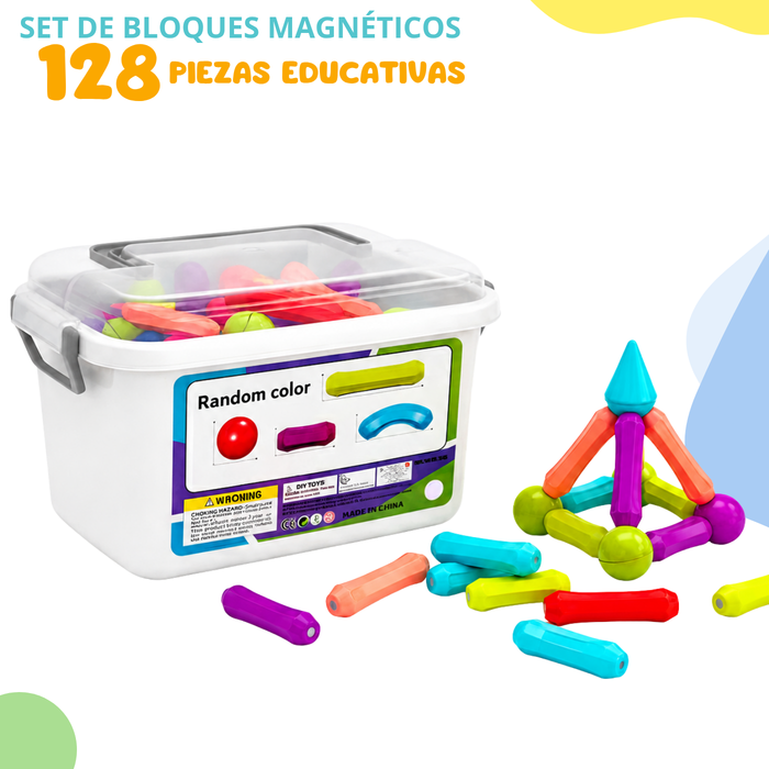 128 Unidades De Bloques De Construcción Con Barra Magnética