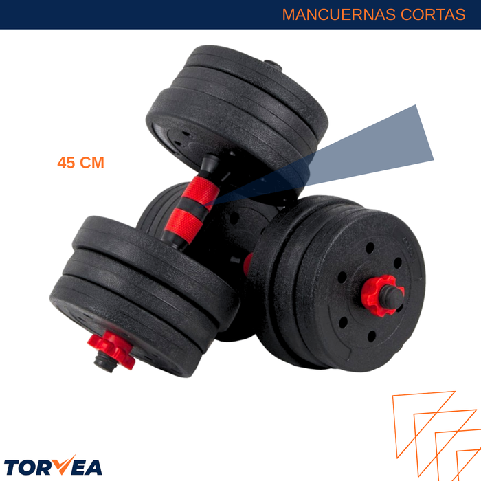 Set Mancuernas Y Barra Ajustable 20kg Pesas Para Ejercicio Rojo